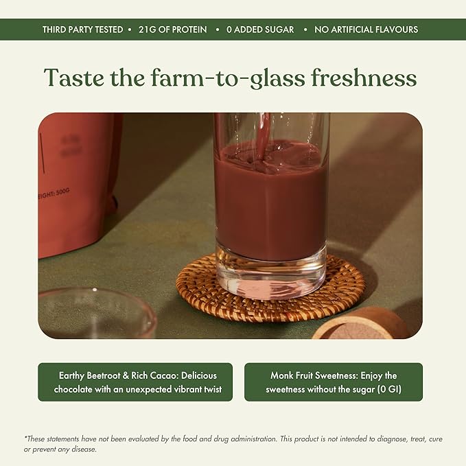 No Nonsense Plant Protein, Organic Brown Rice & Pea Isolate, Easy Digestion, 24G Protein/Serving, Gluten & Lactose Free Cocoa Beet 500 G (Pack of 1)