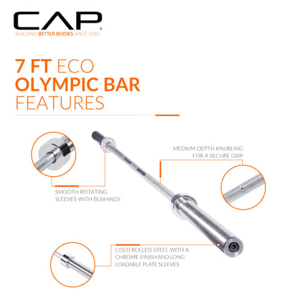 CAP Barbell 160 lb Economy Olympic Weight Set with 7ft Chrome Barbell & Black Bumper Plates with