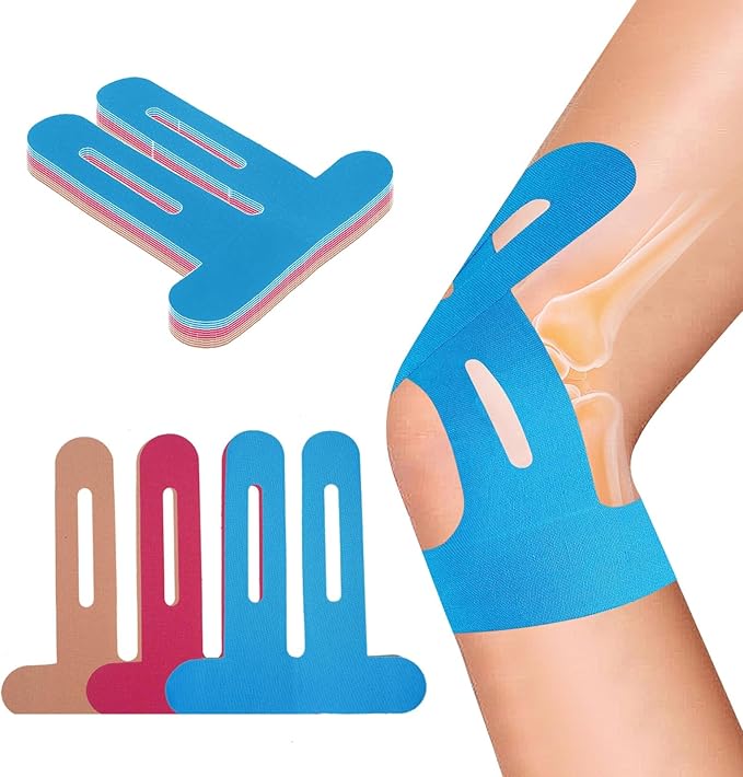 12PCS Precut Kinesiology Tape for Knees | Athletic Tape | Original Cotton & Elastic Kinesiology Athletic Tape – Knee Support & Stability & Pain Relief | Latex-Free | Breathable & Waterproof 3Colors