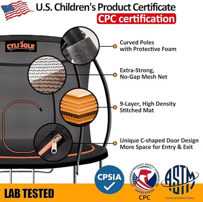 Trampoline for Kids, Heavy Duty Recreational Trampolines Toddler Trampoline with Enclosure Net Ladder Indoor Outdoor Trampoline CPC Approved