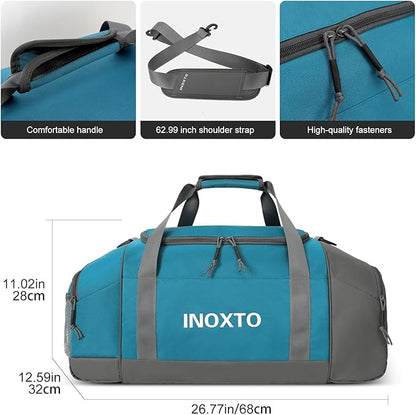 Sports Gym Bag，INOXTO Travel Duffel Bag with Dry Wet Pocket And Shoe CompartmentFor Women and Men，40L/55L Fitness Waterproof Weekender Bag For Swim Sports Travel Working Out (Blue White, 55L)