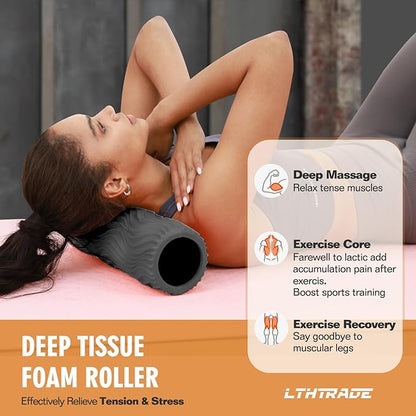 Foam Roller, Deep Tissue Massage Muscle Roller Back Roller Foam with Wave Texture - Back Pain Relief & Physical Therapy, Fitness Foam Roller for Pilates, Yoga (Grey)