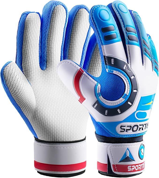 Sportout Kids Goalkeeper Gloves, Soccer Gloves with Double Wrist Protection and Non-Slip Wear Resistant Latex Material to Give Protection to Prevent Injuries
