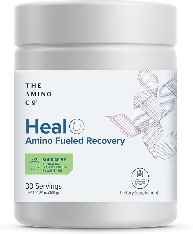 The Amino Co. - Heal - Post Workout Recovery Drink with Pure Eaa Amino Acid Formula -Creatine Monohydrate Powder for Efficient Muscle Repair, Vegan, and Keto-Friendly with Sour Apple Flavor - 10.89oz.