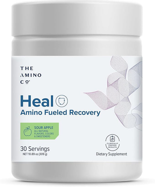 The Amino Co. - Heal - Post Workout Recovery Drink with Pure Eaa Amino Acid Formula -Creatine Monohydrate Powder for Efficient Muscle Repair, Vegan, and Keto-Friendly with Sour Apple Flavor - 10.89oz.