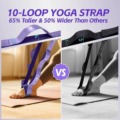 Stretching Strap with Loops - Non Elastic Yoga Straps for Physical Therapy, Durable Stretch Bands for Exercise, Flexibility Training, Hamstring & Leg Stretcher, Yoga/Pilates/Gymnastics