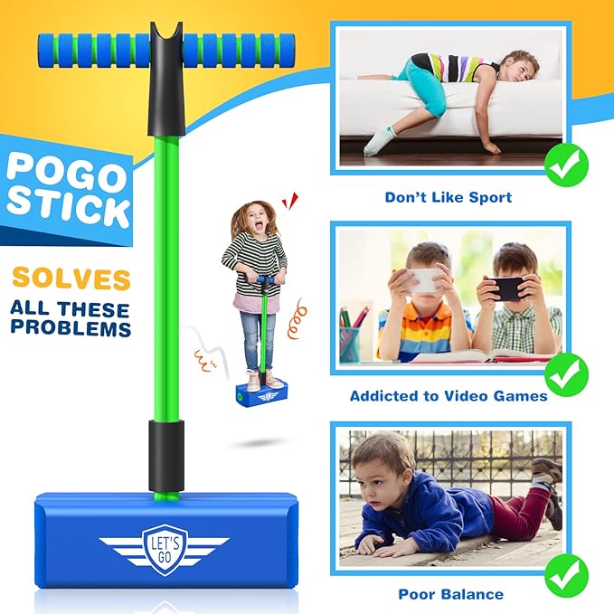 CUUGO LET'S GO! CG Jumping Promotes Growing Taller- Pogo Stick Foam Pogo Jumper for Kids, Toys for 3-12 Year Old Boys Girls Outdoor Toys Indoor Toys Fun Gifts Christmas Stocking Stuffers Gifts