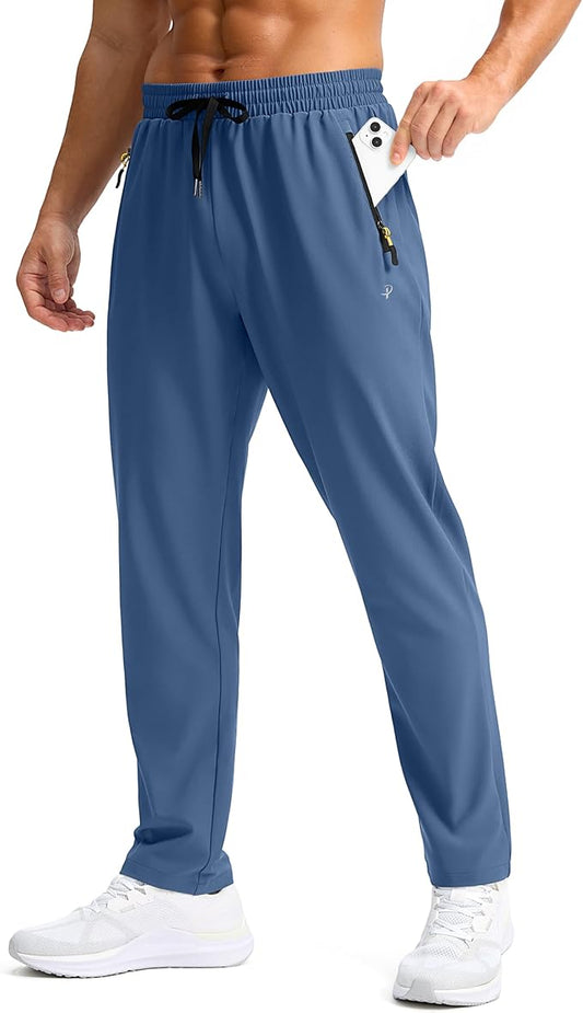 Pudolla Men's Lightweight Hiking Pants Quick-Dry Outdoor Sweatpants with Zipper Pockets for Casual