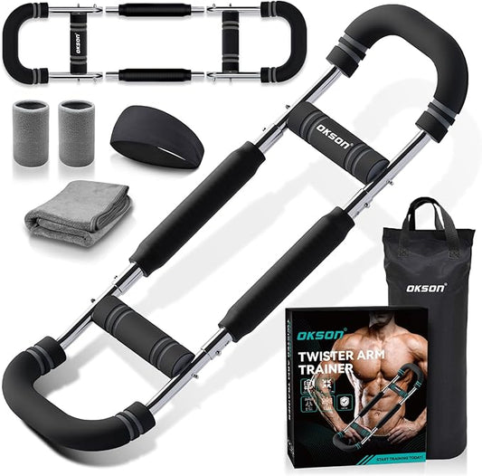 Twister Arm Trainer, Adjustable Chest Workout Equipment, Multi-functional Chest Exerciser for Men and Women, Portable Arm Trainer with 2 Wrist Bands, a Head Band, a Workout Towel and a Carry Bag