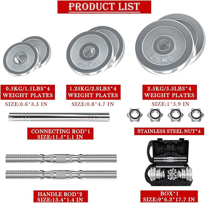 VIVITORY Fitness Dumbbells Set, Adjustable Weight Sets up to 11/22/44/66/110 lbs, with Metal Connecting Rod Used As Barbell, Chromed Weights, Hardcover Gift Box, Home Gym Work Out Training Equipment