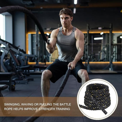 MECCANIXITY Battle Rope 20ft x 1 Inch Polyester Workout Rope Heavy Fitness Exercise Rope for Strength Training Home Gym Muscle Building, Black Yellow