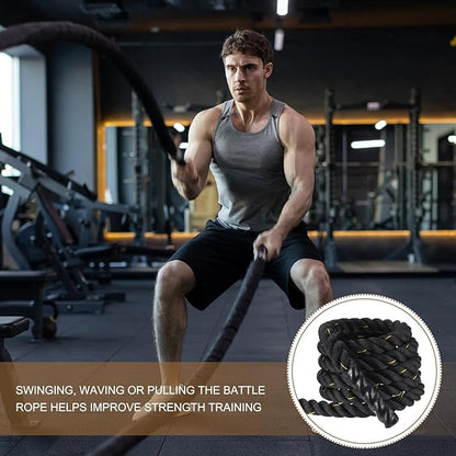 MECCANIXITY Battle Rope 20ft x 2 Inch Polyester Workout Rope Heavy Fitness Exercise Rope for Strength Training Home Gym Muscle Building, Black Yellow