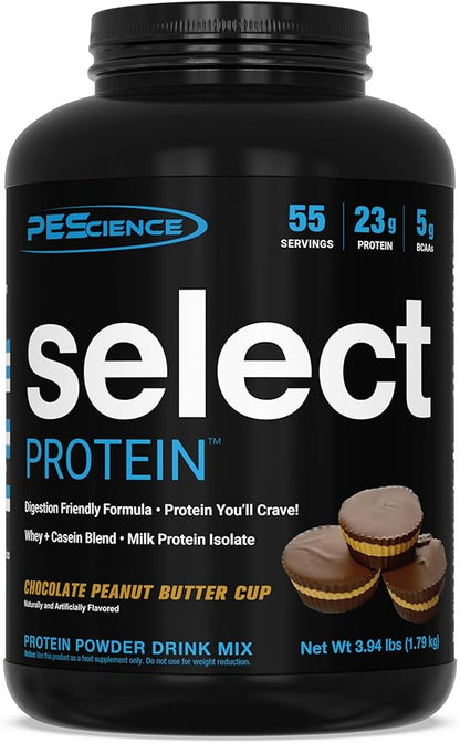 PEScience Select Protein Powder, Whey and Casein Blend, Clean Protein Powder for Women and Men, Low Calorie, Low Carb, Keto Friendly, Gluten Free - Chocolate Peanut Butter Cup - 55 Servings