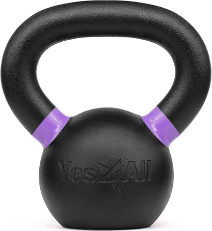 Yes4All Kettlebell, Heavy Duty Powder Coated Cast Iron Kettlebells, Non-Slip Handle & Flat Bottom for Conditioning, Strength Training & Full Body Exercises at Home Gym - Single & Pair