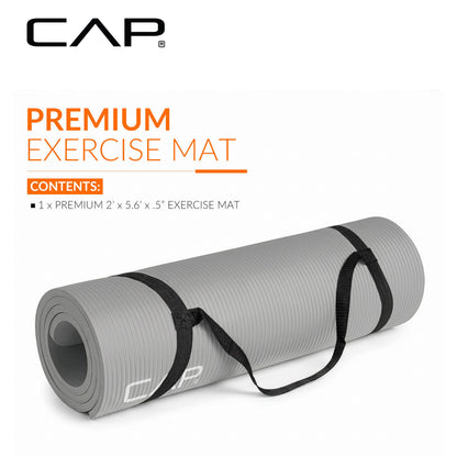 CAP Barbell High Density Exercise Mat with strap, 68"x24" 12mm - Gray