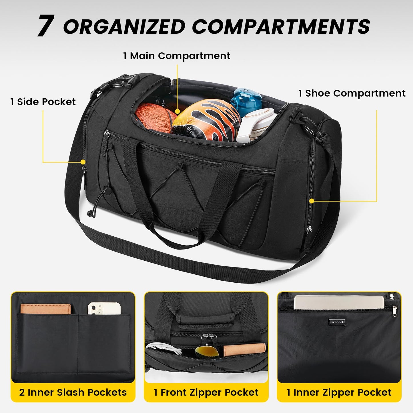 Vorspack 21 Inches Gym Bag for Men, Duffel Bag with Shoe Compartment