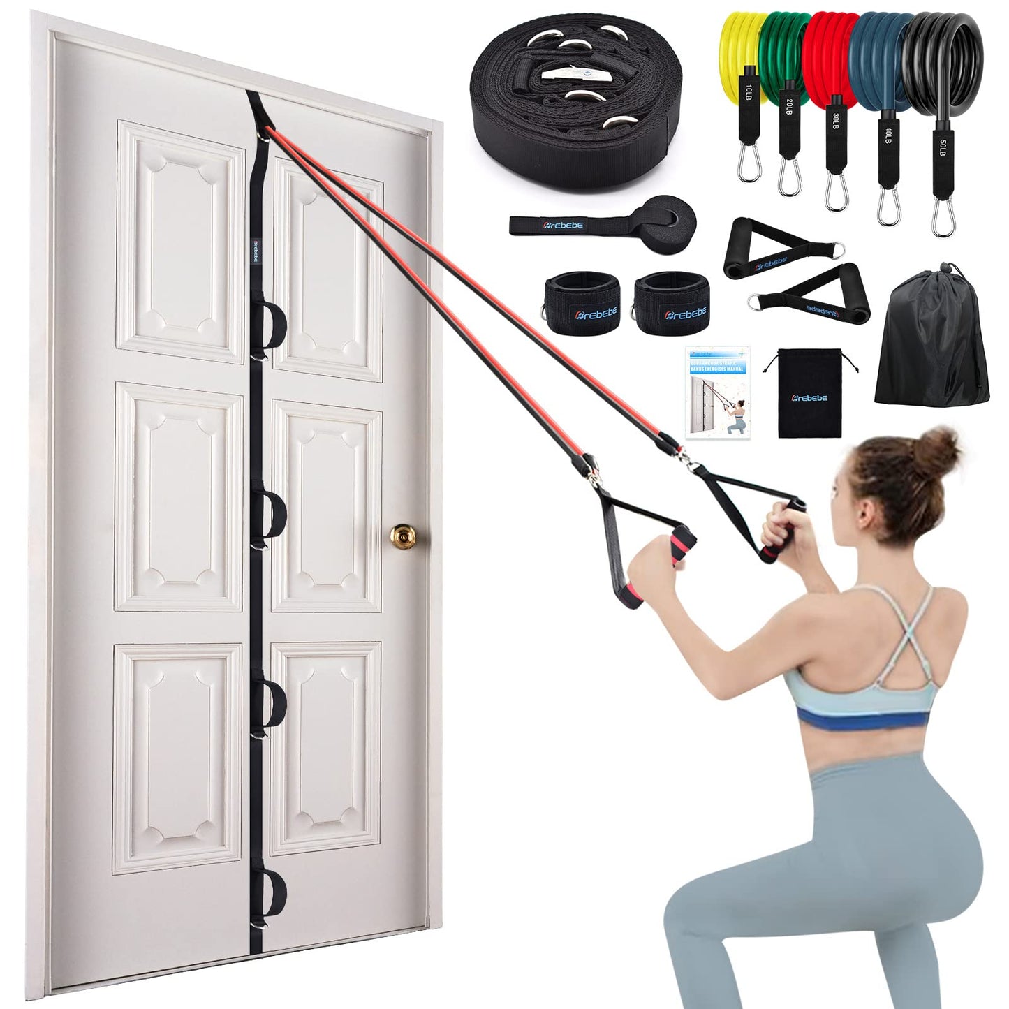 Brebebe Door Anchor Strap for Exercises, Multi Point Anchor Gym Attachment for Home Fitness