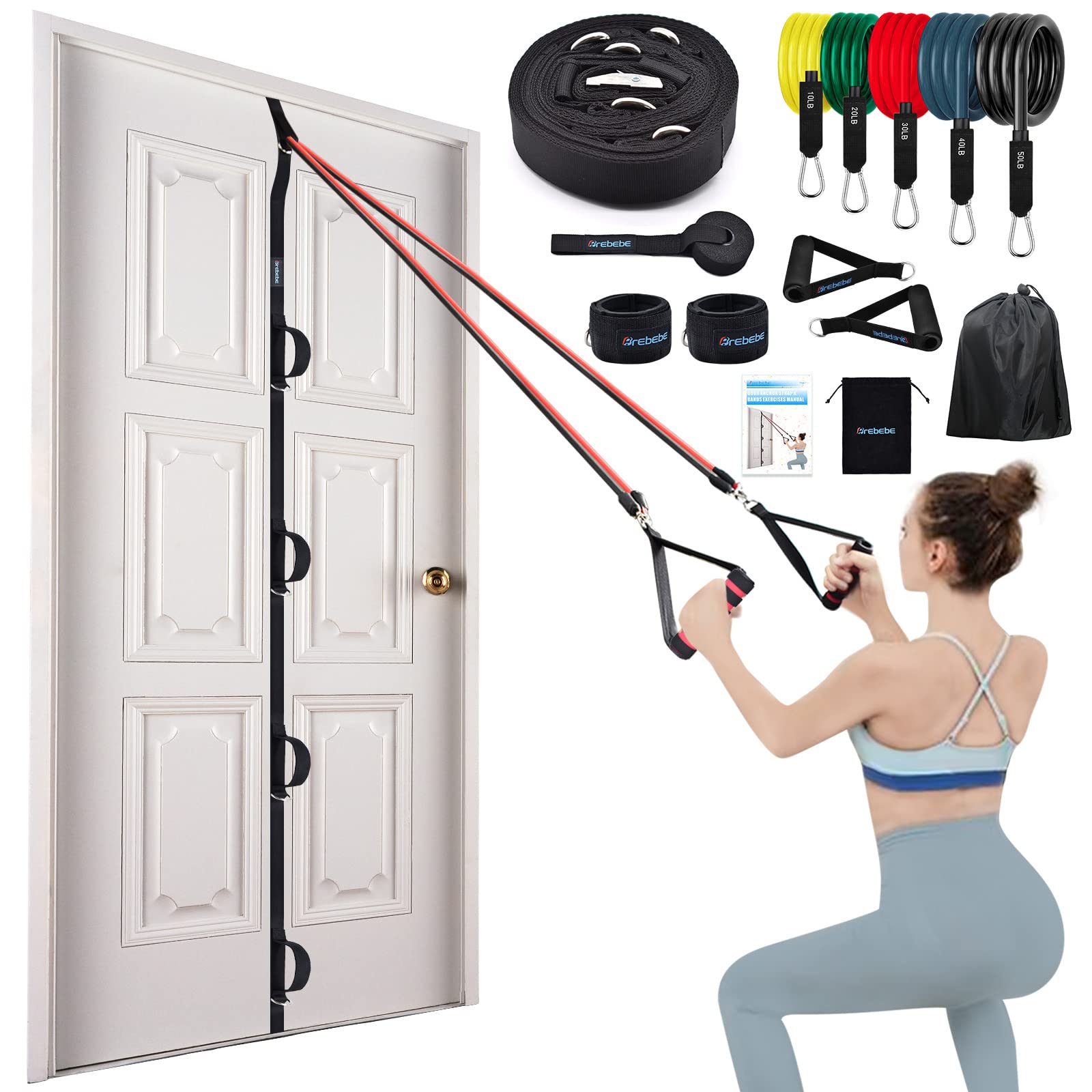 Brebebe Door Anchor Strap for Exercises, Multi Point Anchor Gym Attachment for Home Fitness