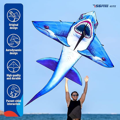 Three Headed Shark Kite for Kids and Adults,Kites for Kids Ages 8-12 Easy to Fly,Single Line Beach and Park Kite for Family Outdoor Games