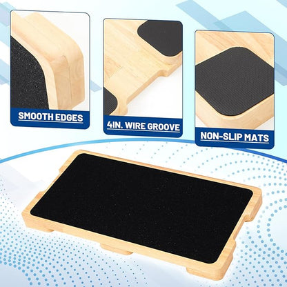 Leinuosen Resistance Band Workout Footplate Wood Fitness Board, Exercise Platform with Non-Slip Surface for Band Training Stretching, Strength, Flexibility and Balance for Total Body Home Gym