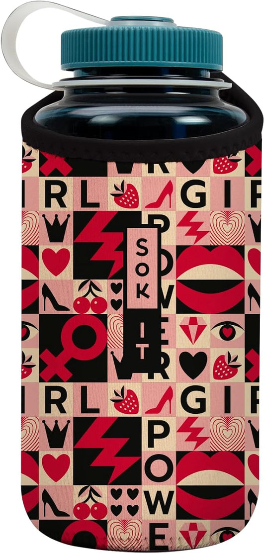 Sok It BotlSok Water Bottle Sleeve Insulated Neoprene Cover (Girl Power, Fits 32oz Nalgene)