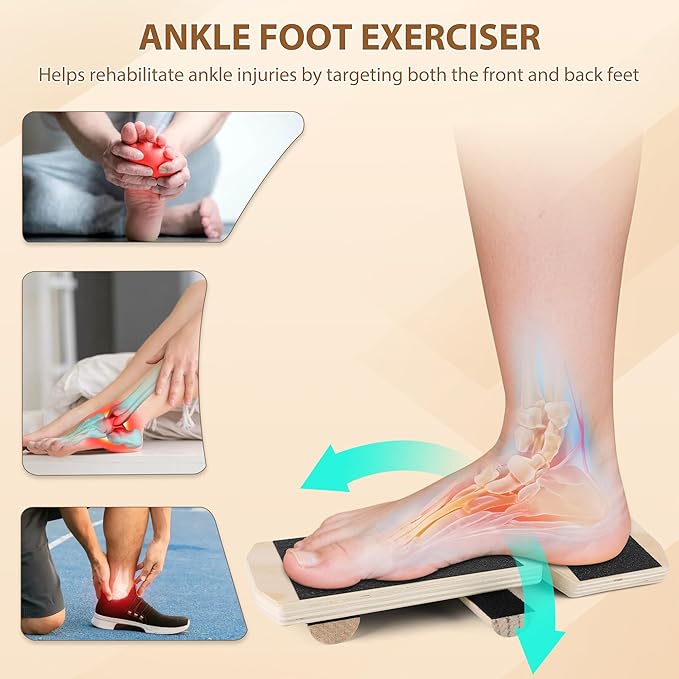 Ankle Foot Strengthener Exerciser for Sprained, Single Leg Balance Board for Sprained Ankle Recovery, Wood Foot Balance Trainer for Posture Corrector, Home Gym Fitness Equipment
