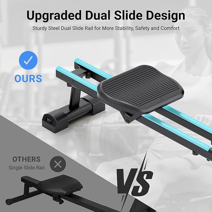 Dripex Rowing Machines for Home Use, Rowing Machine Magnetic Rower, Max 350 LBS, 16 Levels of Workout Resistance, Dual Slide Rail, Bluetooth App Compatible, LCD Monitor, Row Machine for Gym Exercise