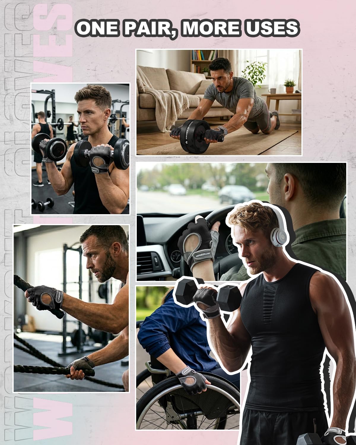 VINSGUIR Workout Gloves for Women and Men, Breathable Weight Lifting Gloves for Gym Exercise