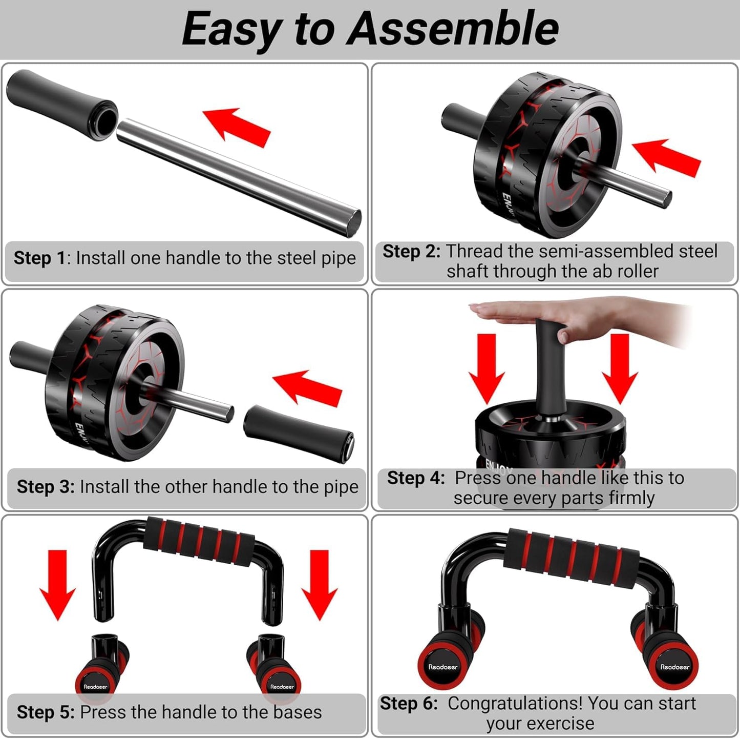 Readaeer Ab Roller Wheel, Ab Exercise Wheels Kit with Ab Roller, Resistance Bands, Knee Mat, Jump