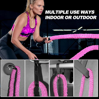 Battle Rope 1/1.26/1.5/2 Inch Diameter,Pink 30FT/40FT/50FT Exercise Workout Ropes for Home Gym Heavy Weighted Training Rope for Working Out