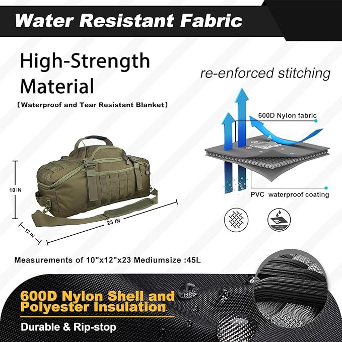 3 In 1 Tactical 45L Military Backpack Travel Duffle Bag for Weekender Gym Workout Deployment