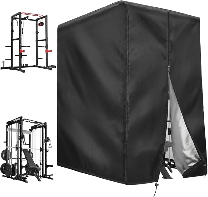 Squat Rack Cover with Waterproof Zipper, Protective Cover for Power Cage/Weight Lifting Rack/Weight Cage/Power Racks for Home Gym Equipment Storage-Indoor & Outdoor Use, 64" x 68" x 82.5"