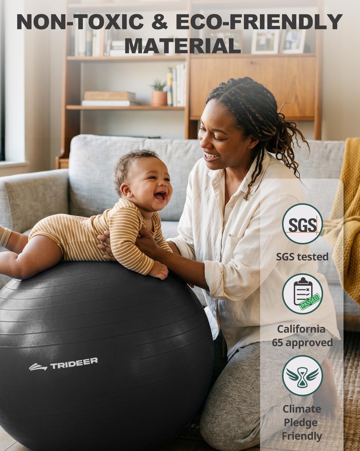 Trideer Exercise Ball for Yoga, Pilates & Fitness – Stability Ball Equipment for Home Gym & Office