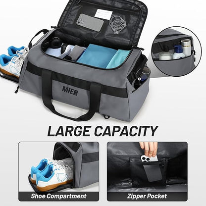 MIER Gym Bag for Men Large Duffel Backpack with Shoe Compartment, 60L Convertible Duffle Bags Weekender Overnight Bag for Gym Sports Travel, Gray