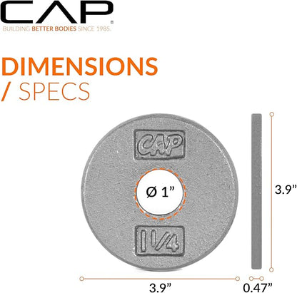 CAP Barbell Standard 1-Inch Cast Iron Weight Plates - Singles & Sets | 1.25-50 lbs | Multiple Options