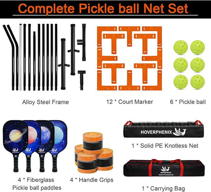 Pickleball Net for Driveway, Portable Pickleball Net System with Regualtion Size 22FT Pickle Ball Net, Outdoor Pickleballs, Carry Bag, Weather Resistant Metal Frame