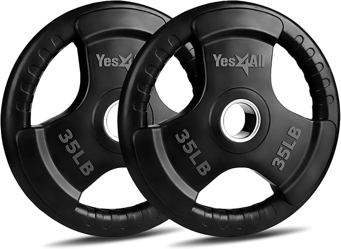 Yes4All Rubber Grip Plates for Barbell, 2-Inch Weight Plates for Weightlifting and Strength Training in Home Gym (Single, Pair and Set)