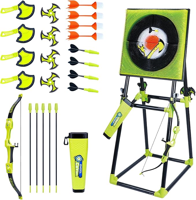 Deluxe Axe Throwing Game Set – Plastic Target for Indoor and Outdoor Use,Ax Throwing Game Set for Adults,Bow and Arrow Dart Set with Axe Throwing,Axe Throwing Game for Backyard