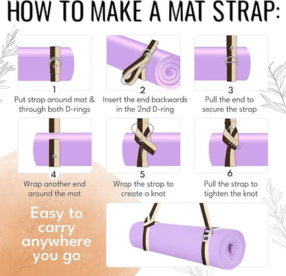 TECEUM Yoga Strap & Mat Strap – 2 IN 1 – Cotton – 6 ft 8 ft 10 ft (30+ colors) – Adjustable Non-Slip Belt for Yoga, Pilates, Stretching, Physical Therapy, Fitness & Home Workout – For Carrying Mats