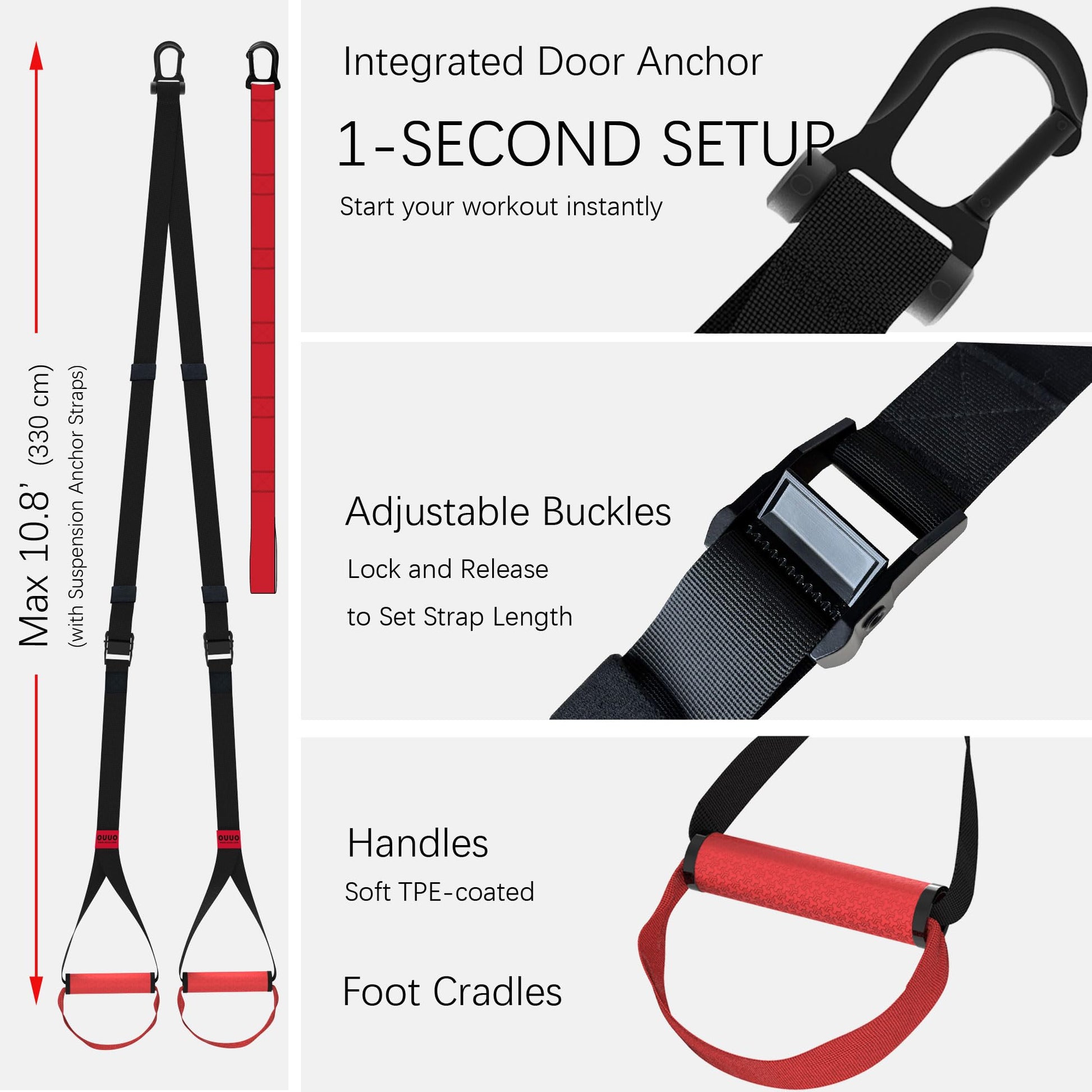 OUUO Suspension Straps, Built-in Door Anchor, 1-Second Setup