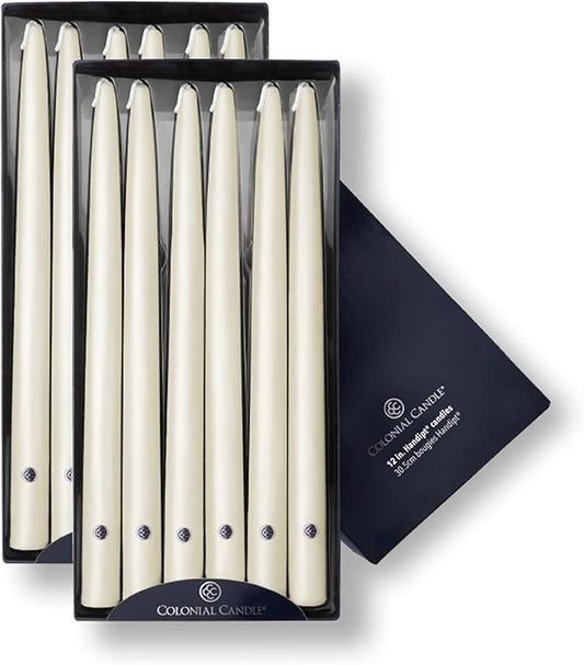 Colonial Candle Unscented Taper Candle, Handipt Collection, Ivory, 12 In, Pack of 12 - Up to 10