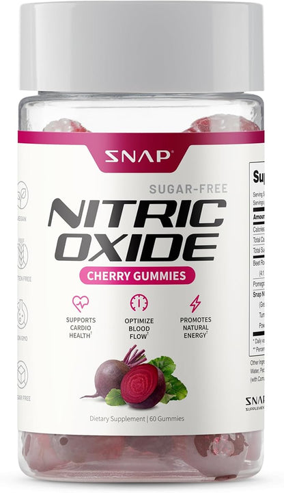 Snap Supplements Beet Root Gummies, Nitric Oxide Supplement with Organic Beets, Vitamins, Pomegranate and Antioxidants for Energy, Heart Health & Circulation Support, 60 Sugar Free Gummies, Cherry