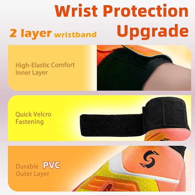 Sportout Kids Goalkeeper Gloves, Soccer Gloves with Double Wrist Protection and Non-Slip Wear Resistant Latex Material to Give Protection to Prevent Injuries