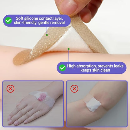 Silicone Foam Dressing 3" x 3" with Border, High Absorbency Wound Bandage, Gentle Adhesion, Soft Breathable Silicone Bandages for Wound Care, Pack of 10