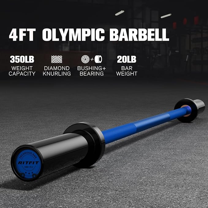 RITFIT Olympic Barbell 4ft/4.8ft/6ft - 2 Inch Weight Bar for Strength Training, Weightlifting, Squat, Deadlift, Bench Press, Curl, Overhead Press - 350lbs/500lbs Capacity