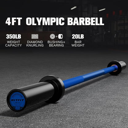 RITFIT Olympic Barbell 4ft/4.8ft/6ft - 2 Inch Weight Bar for Strength Training, Weightlifting, Squat, Deadlift, Bench Press, Curl, Overhead Press - 350lbs/500lbs Capacity
