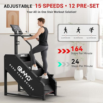 Stepper Machine, GMWD Stair Climber with LED Screen, Commercial Grade Stair Stepper Exercise Machine with 15 Resistance Levels, 441LBS, 24-164 Steps/Minute, Black