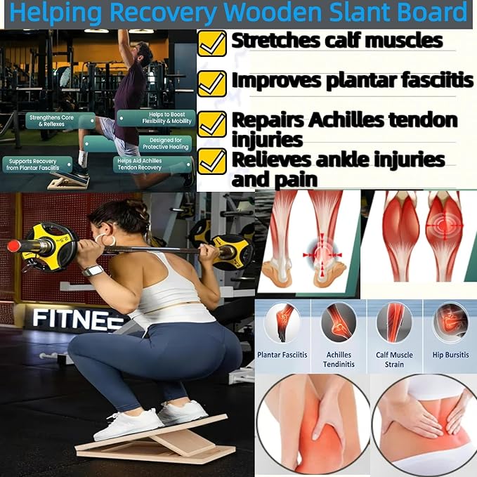 Portable Wooden Slant Board for Calf Stretching Squats Calf Stretcher Pilates Physical Therapy Equipment Adjustable Incline Board for Knees Ankle Heel Feet Leg