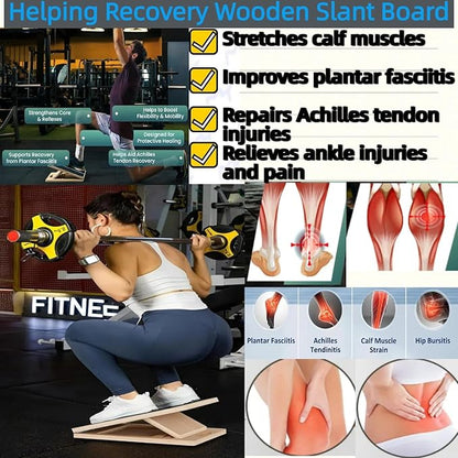 Portable Wooden Slant Board for Calf Stretching Squats Calf Stretcher Pilates Physical Therapy Equipment Adjustable Incline Board for Knees Ankle Heel Feet Leg