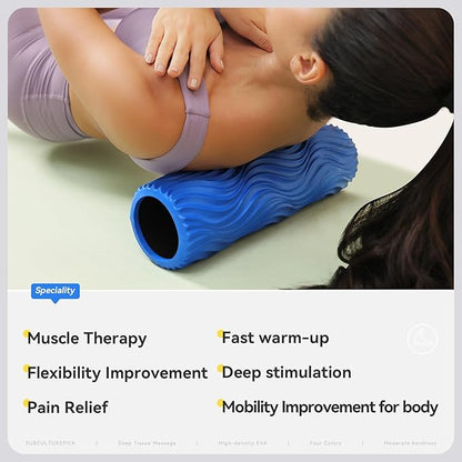 Foam Roller Medium Density Back Roller for Deep Tissue Muscle Massage of The Back and Leg Muscles - Self Myofascial Release of Painful, Wave Textured Muscle Roller, Fitness Roller for Pilates, Yoga
